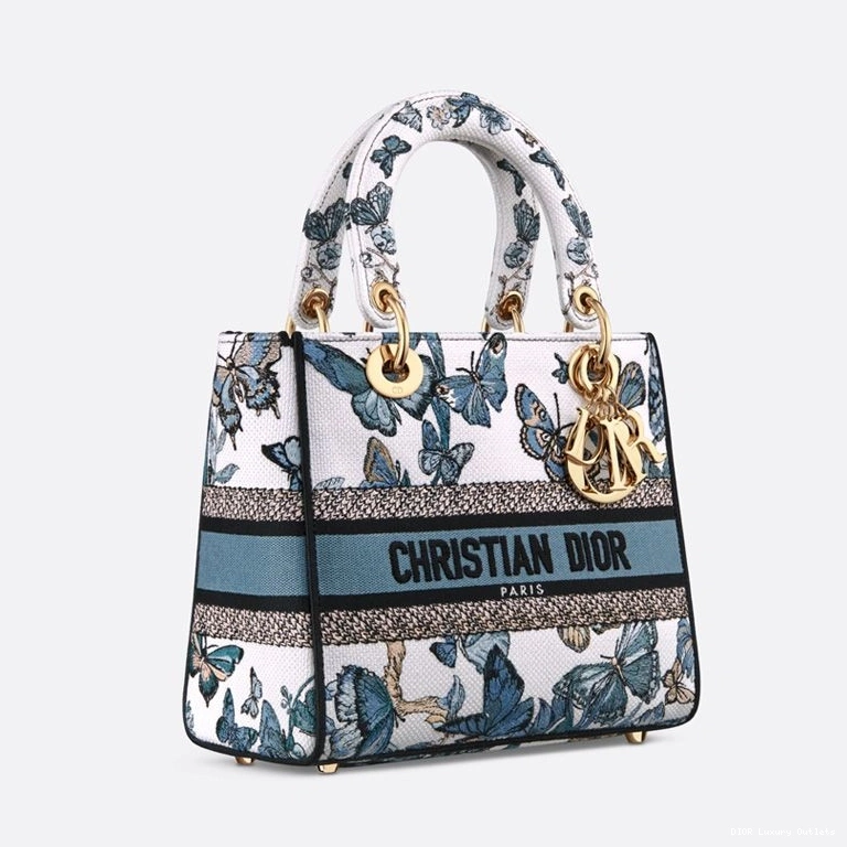 Cheap D-lite Lady Blue White Bag de Canvas Toile Jouy Medium Motif Mexico 0728 Luxury